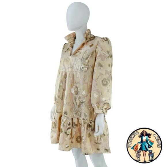 Tuckernuck NEW Champagne Fil Coupe Palmerston Formal Mini Dress Size L - Picture 4 of 8